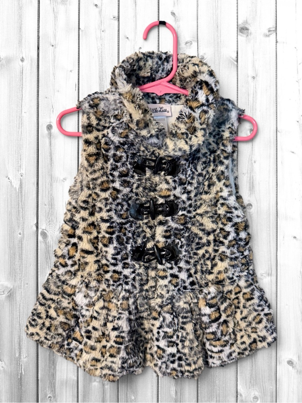 🌼Little Lass Faux Fur Leopard Toggle Vest